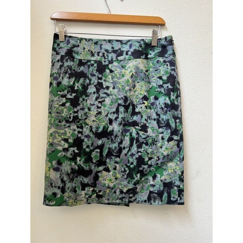 Halogen Women's 4 Pencil Skirt Blue Green Floral Work Career Stretch (L12)